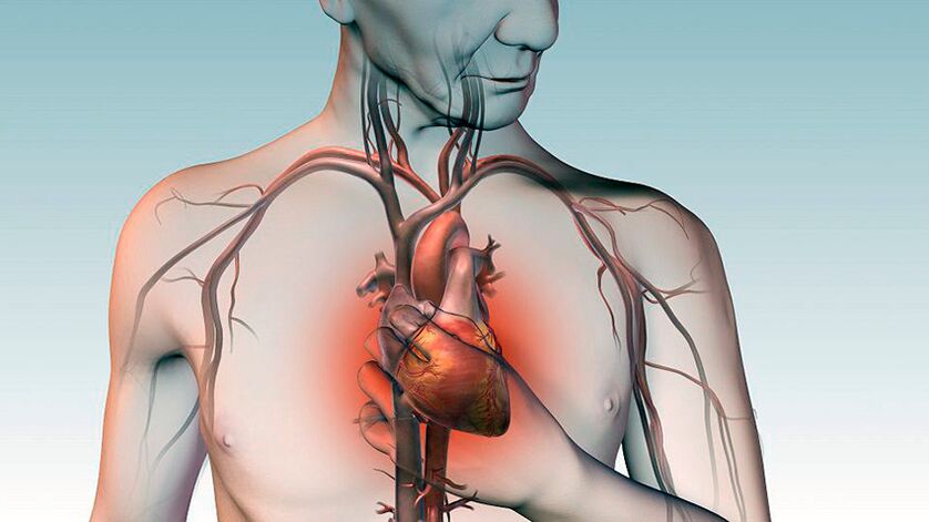 Pain under the scapula and pressing pain behind the breastbone with heart disease